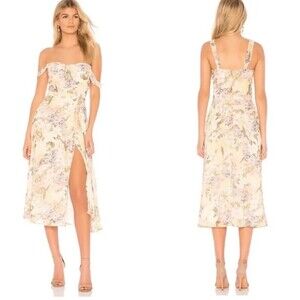 Yumi Kim Ariana Floral Dress Women’s Size Small Yellow Midi Ruched Lined